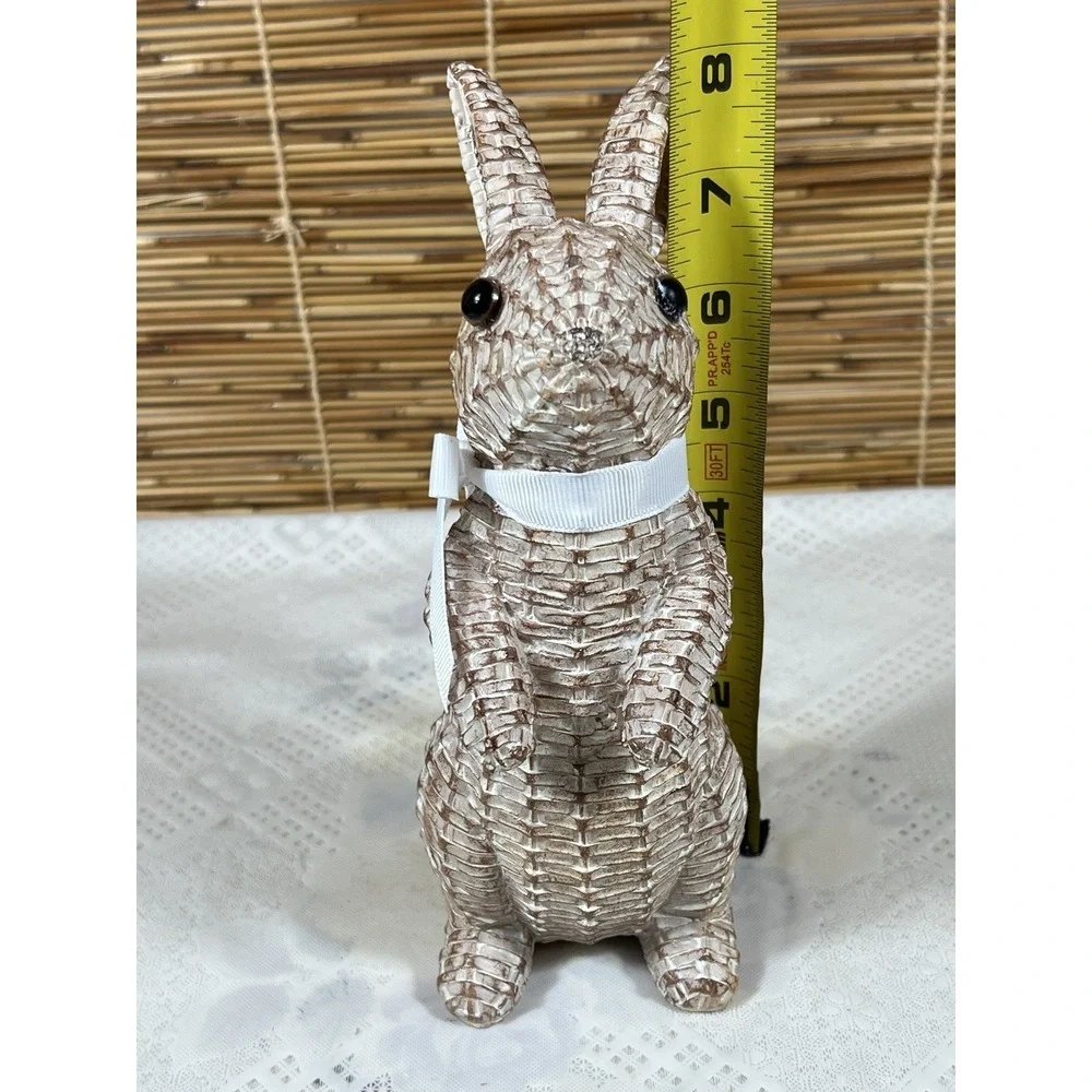Rattan‎ Rabbit Woven Rabbit Bow Resin Ornaments for Home 8.1in Brown Station